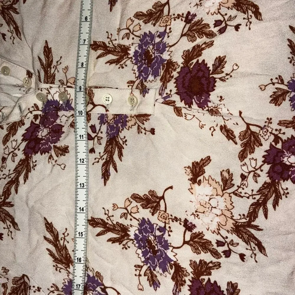 Free People Floral Bell Sleeves Henley Boho Blouse Size S Fairy Whimsical Rayon - Picture 7 of 9